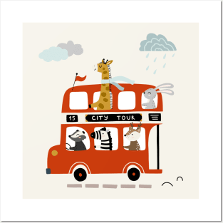 Animal Double Decker Bus Posters and Art